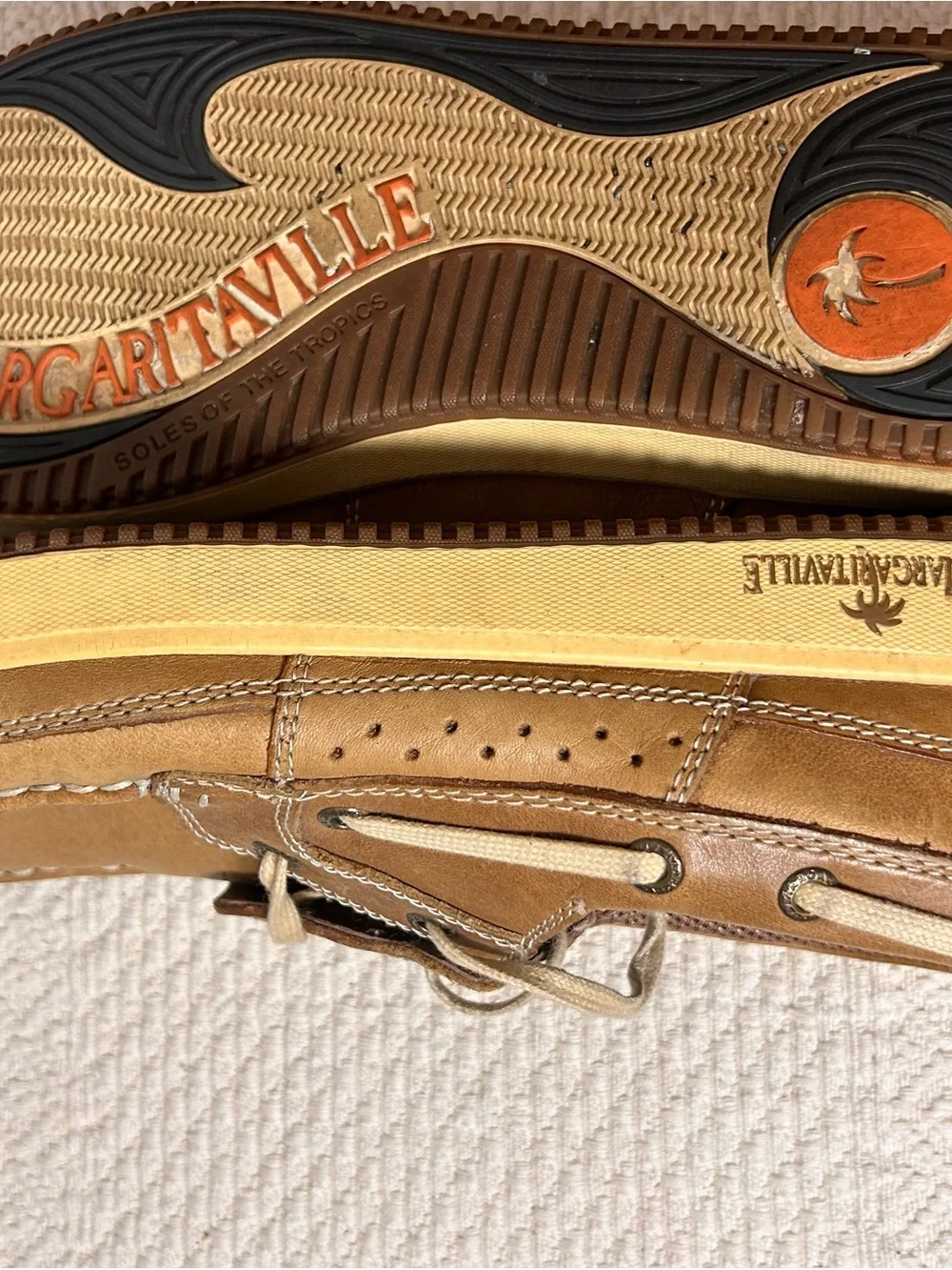 Margaritaville Men's Light Brown Leather Boat Shoes